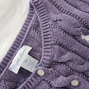Ralph Lauren Purple Cardigan with Intricate Cable Knit